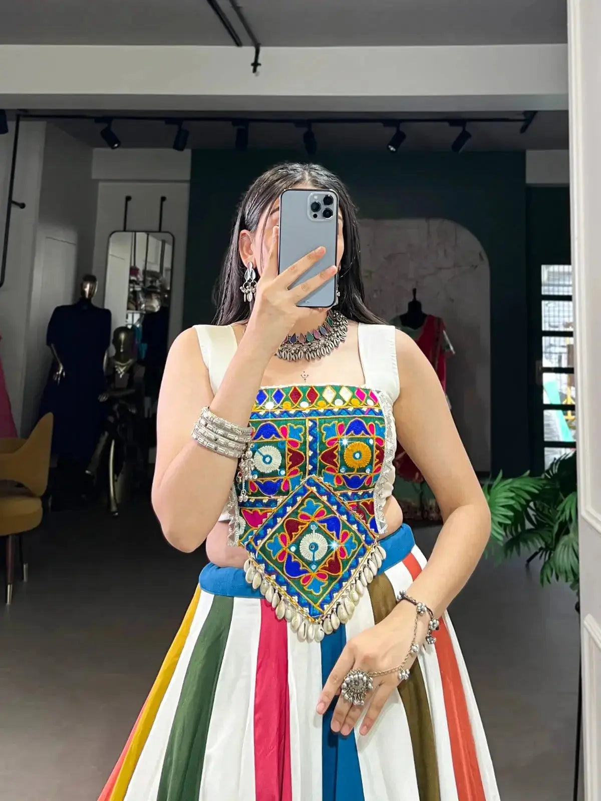 Multi Color Pure Rayon with Gamthi Work Navratri Lehenga Choli - RPD Fashion