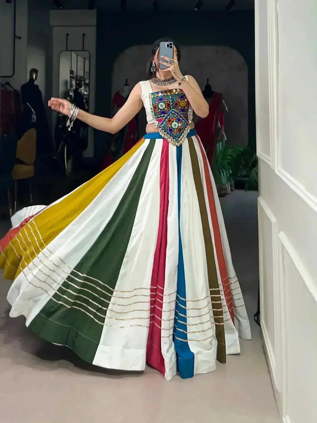 multi color pure rayon with gamthi work navratri lehenga choli - rpd fashion