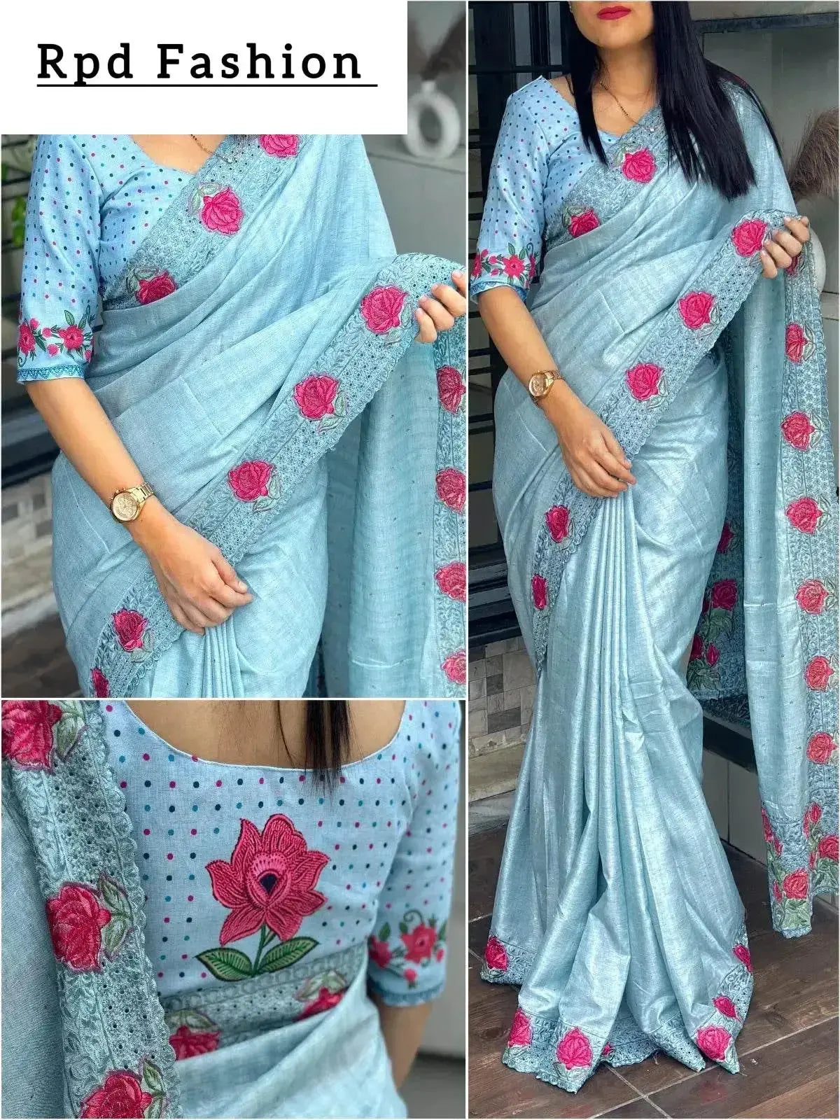 multi thread embroidery work in saree with cutwork & boaring work - rpd fashion