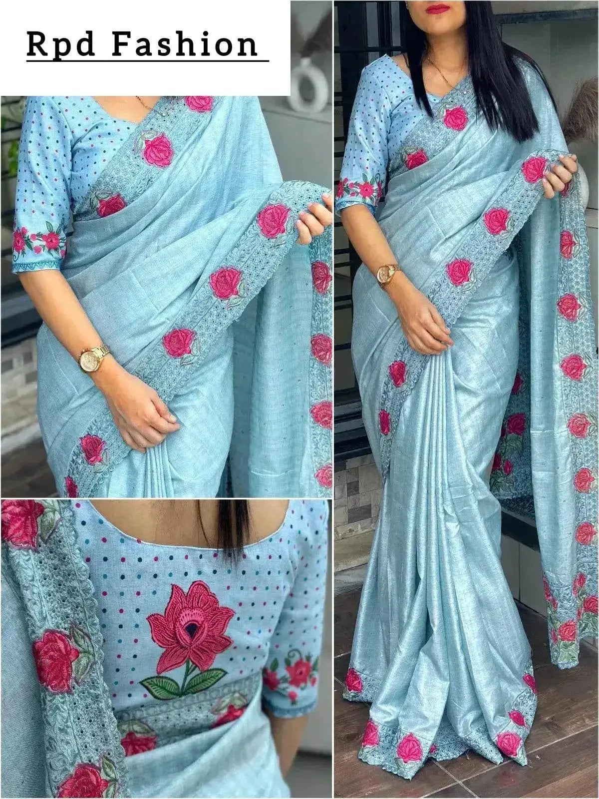 multi thread embroidery work in saree with cutwork & boaring work - rpd fashion