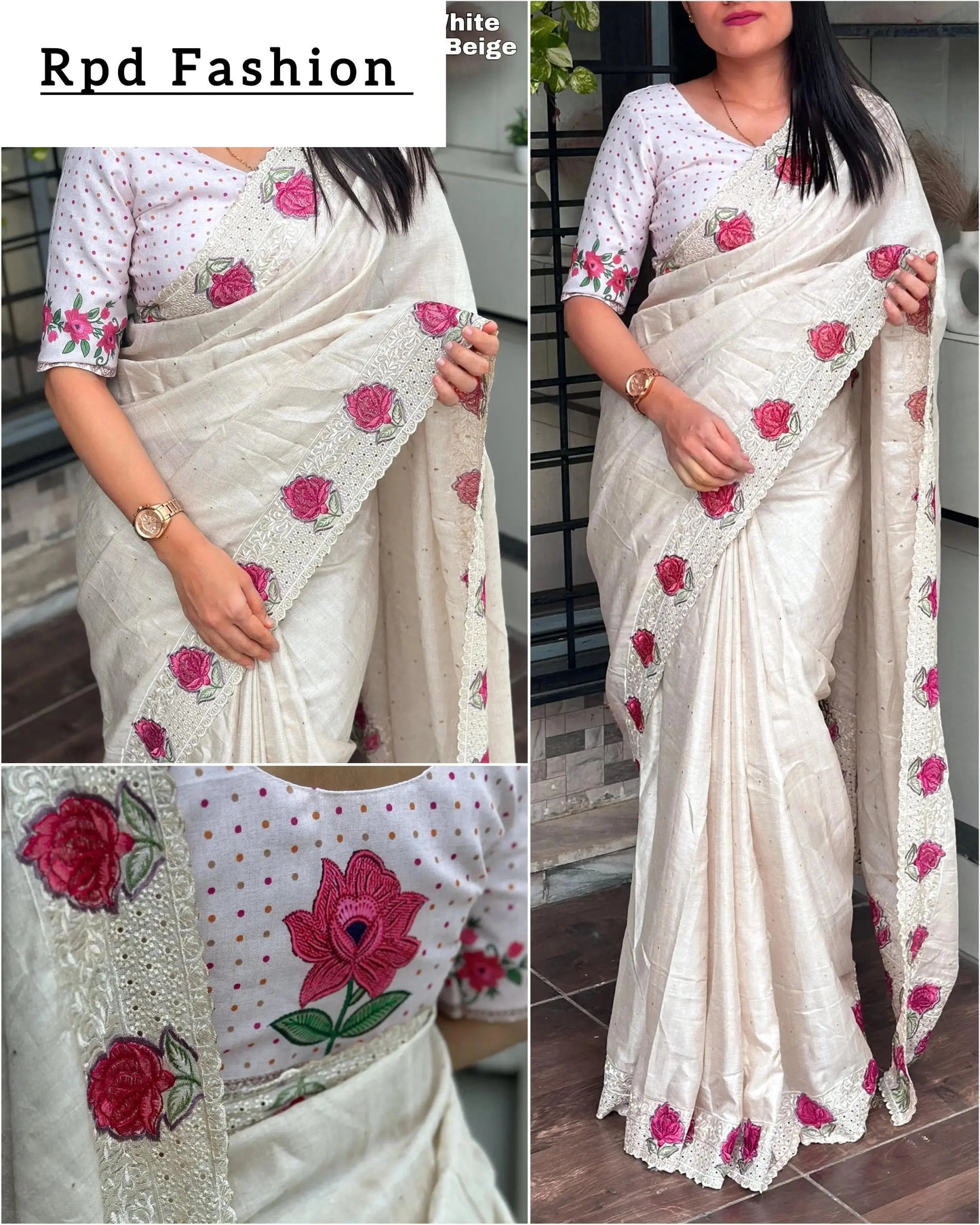 multi thread embroidery work in saree with cutwork & boaring work - rpd fashion