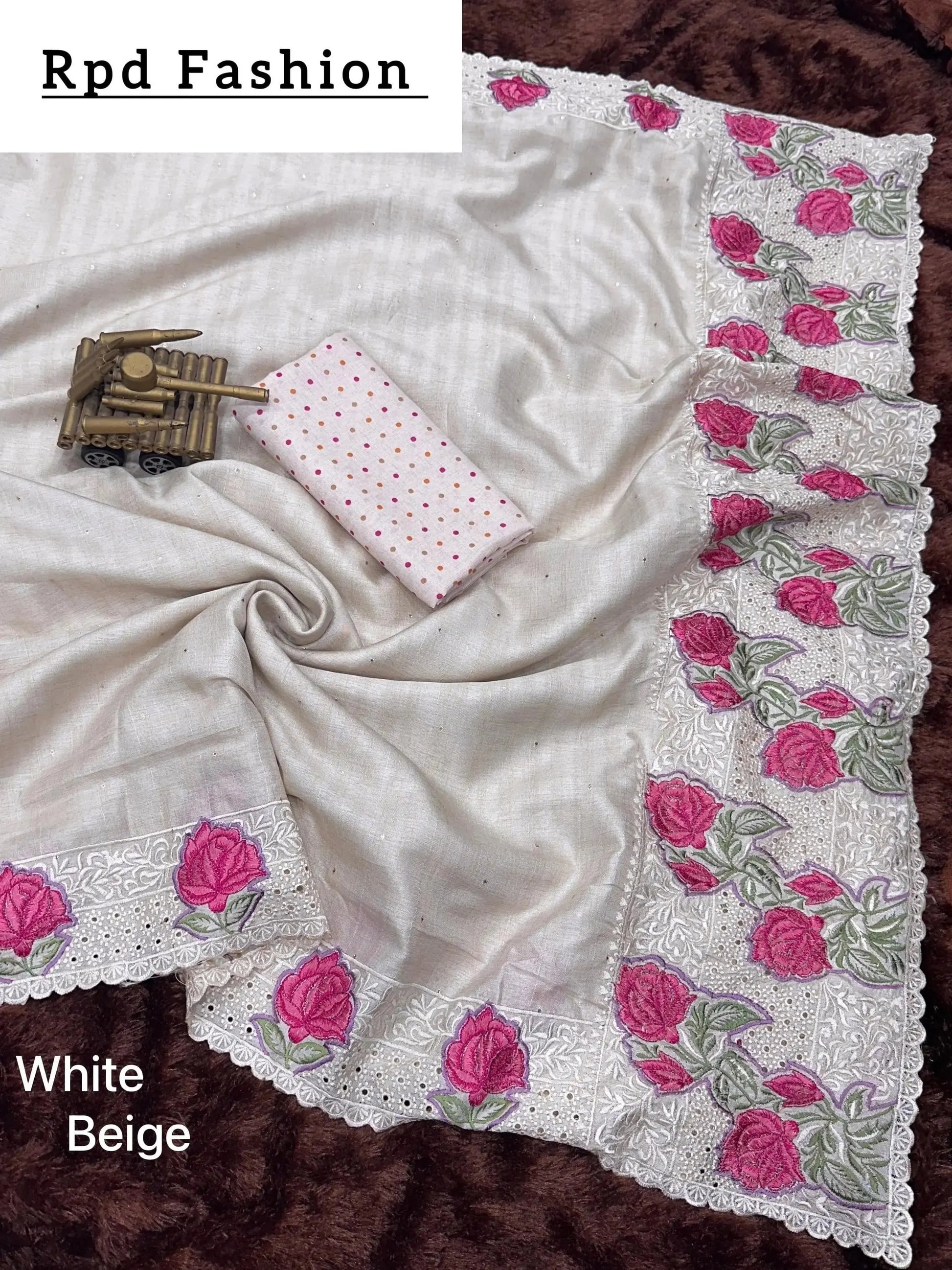 Multi thread embroidery work in saree with cutwork & boaring work - RPD Fashion