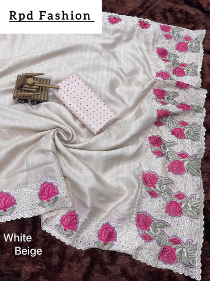 Multi thread embroidery work in saree with cutwork & boaring work - RPD Fashion