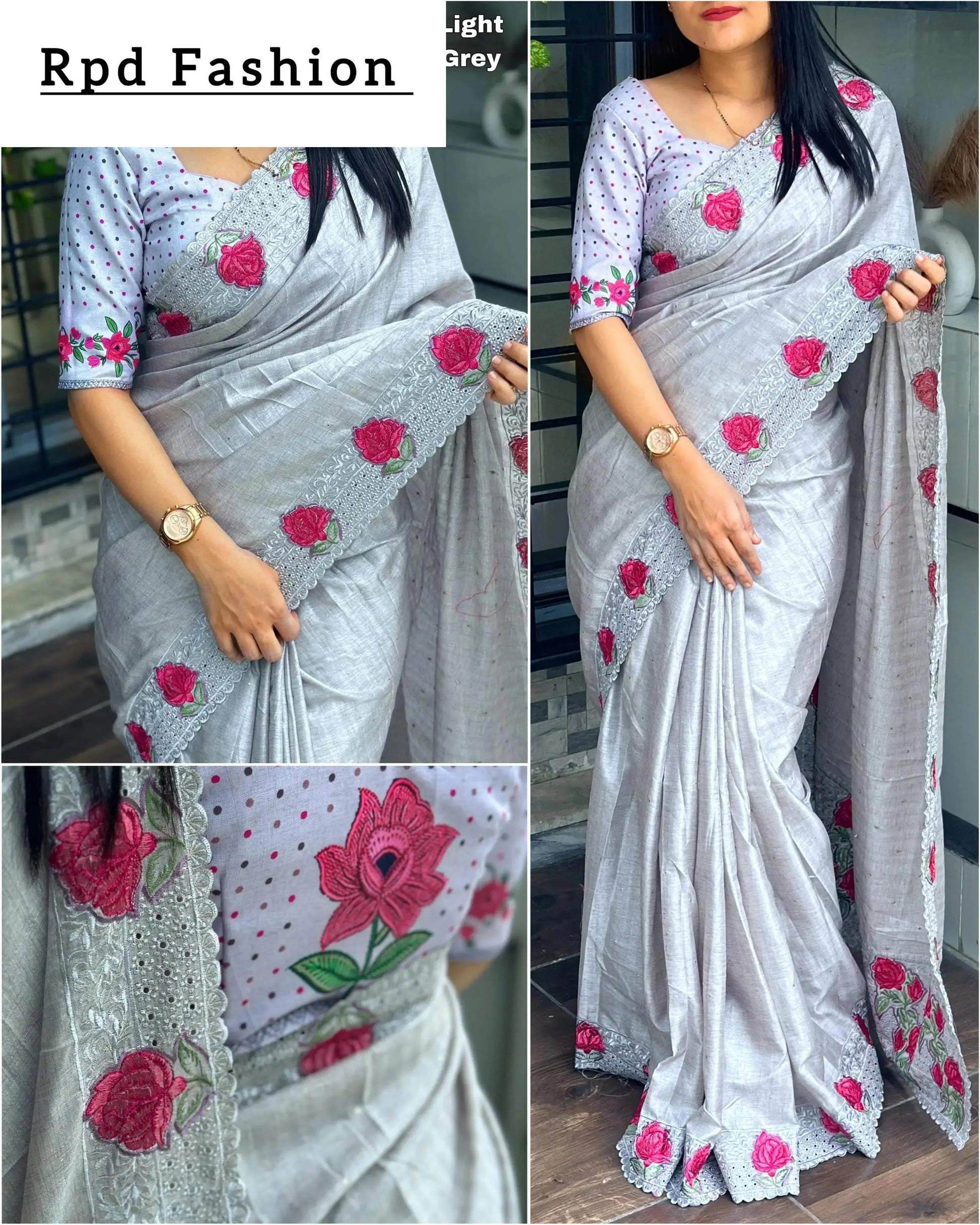 Multi thread embroidery work in saree with cutwork & boaring work - RPD Fashion