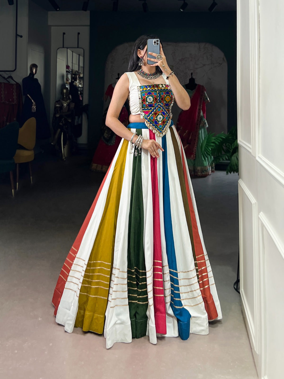 Multi Color Pure Rayon with Gamthi Work Navratri Lehenga Choli Rpd Fashion