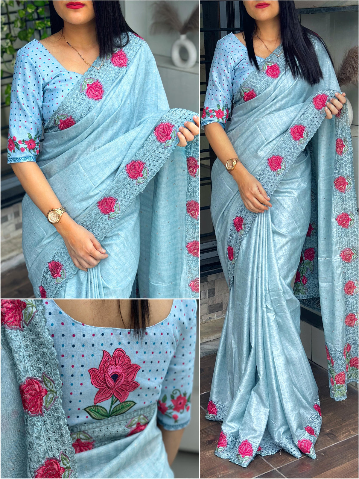 Multi thread embroidery work in saree with cutwork & boaring work
