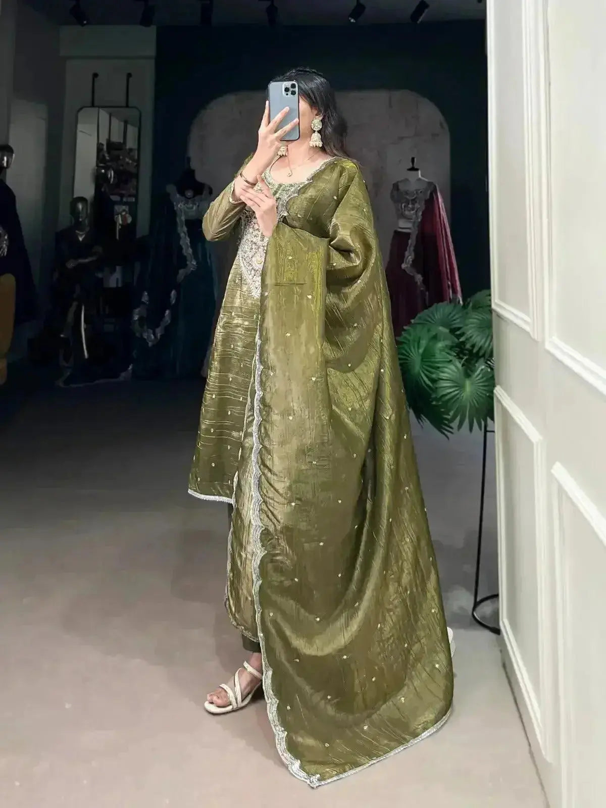 namrata gold crush green kurti with sequins and thread embroidery work - rpd fashion