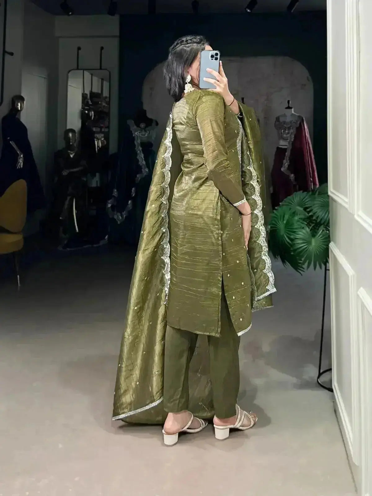 namrata gold crush green kurti with sequins and thread embroidery work - rpd fashion