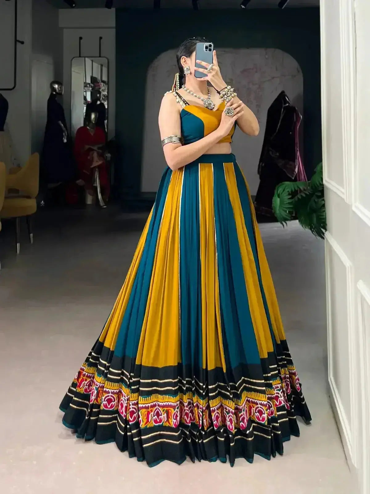 navratri outfit | gamthi work lehenga with 8 meter flair - rpd fashion