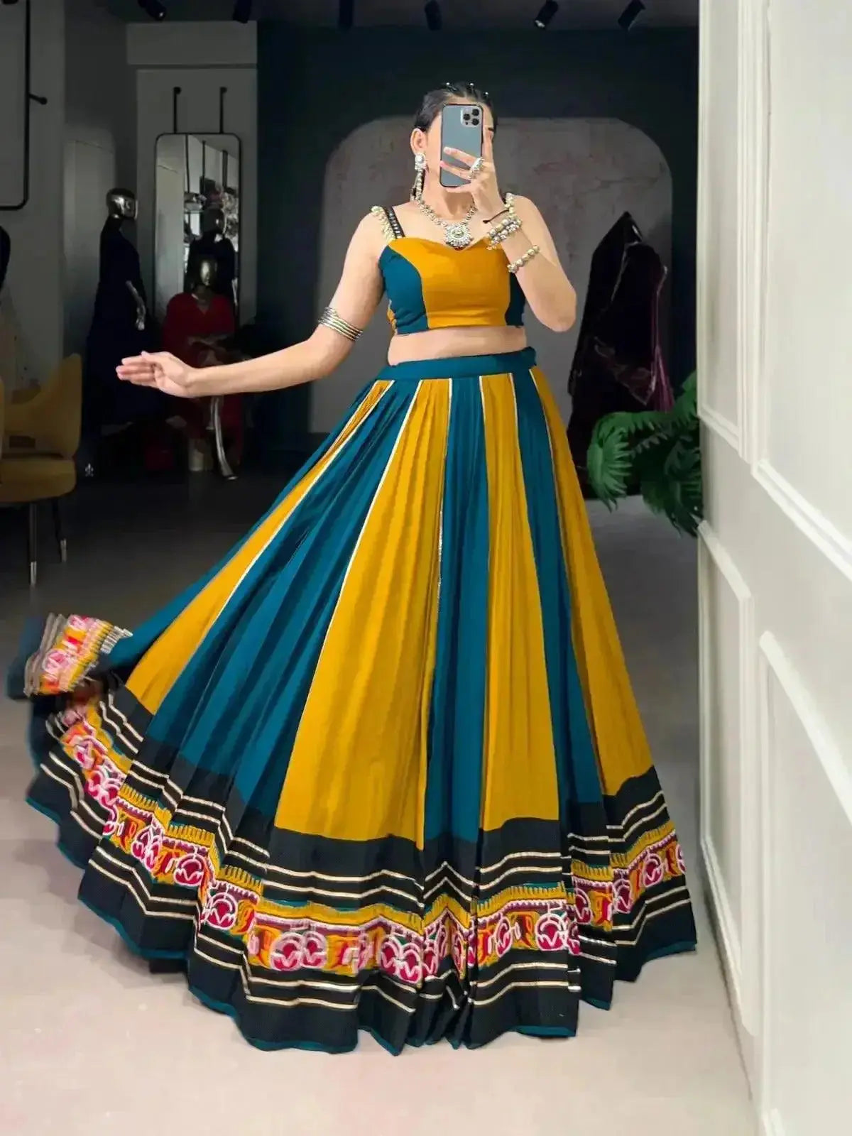 navratri outfit | gamthi work lehenga with 8 meter flair - rpd fashion