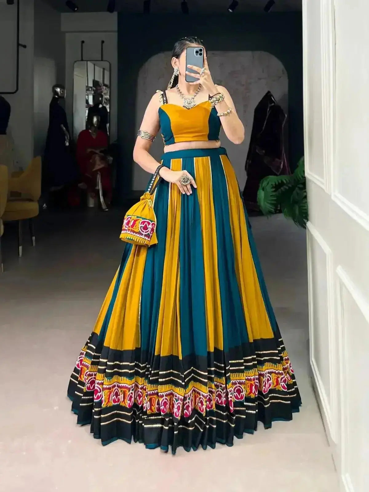 navratri outfit | gamthi work lehenga with 8 meter flair - rpd fashion
