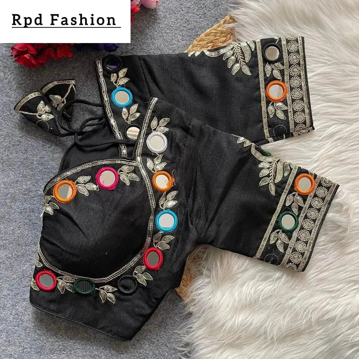 navratri real multi mirror work mumtaz cut stylish blouse - rpd fashion