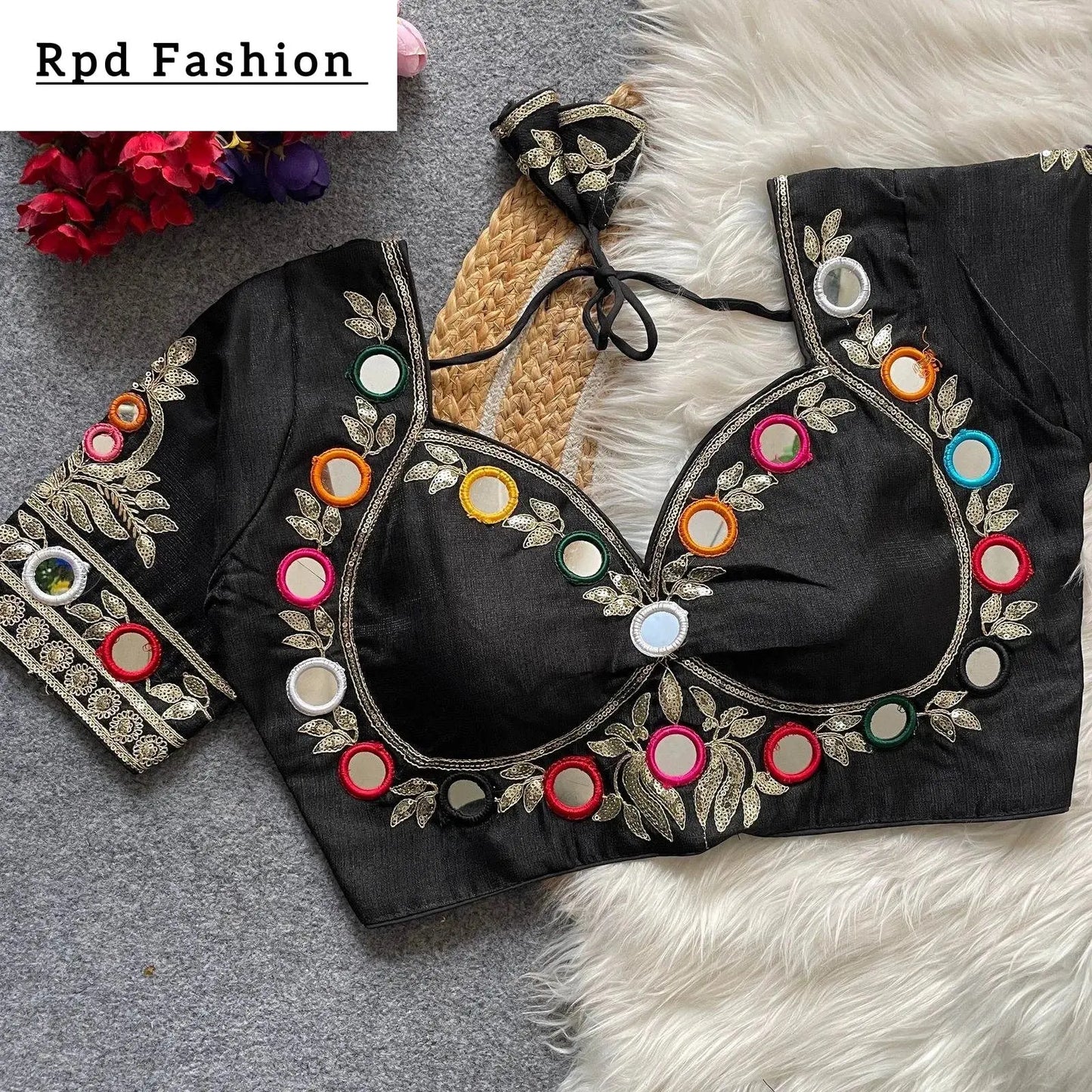 navratri real multi mirror work mumtaz cut stylish blouse - rpd fashion