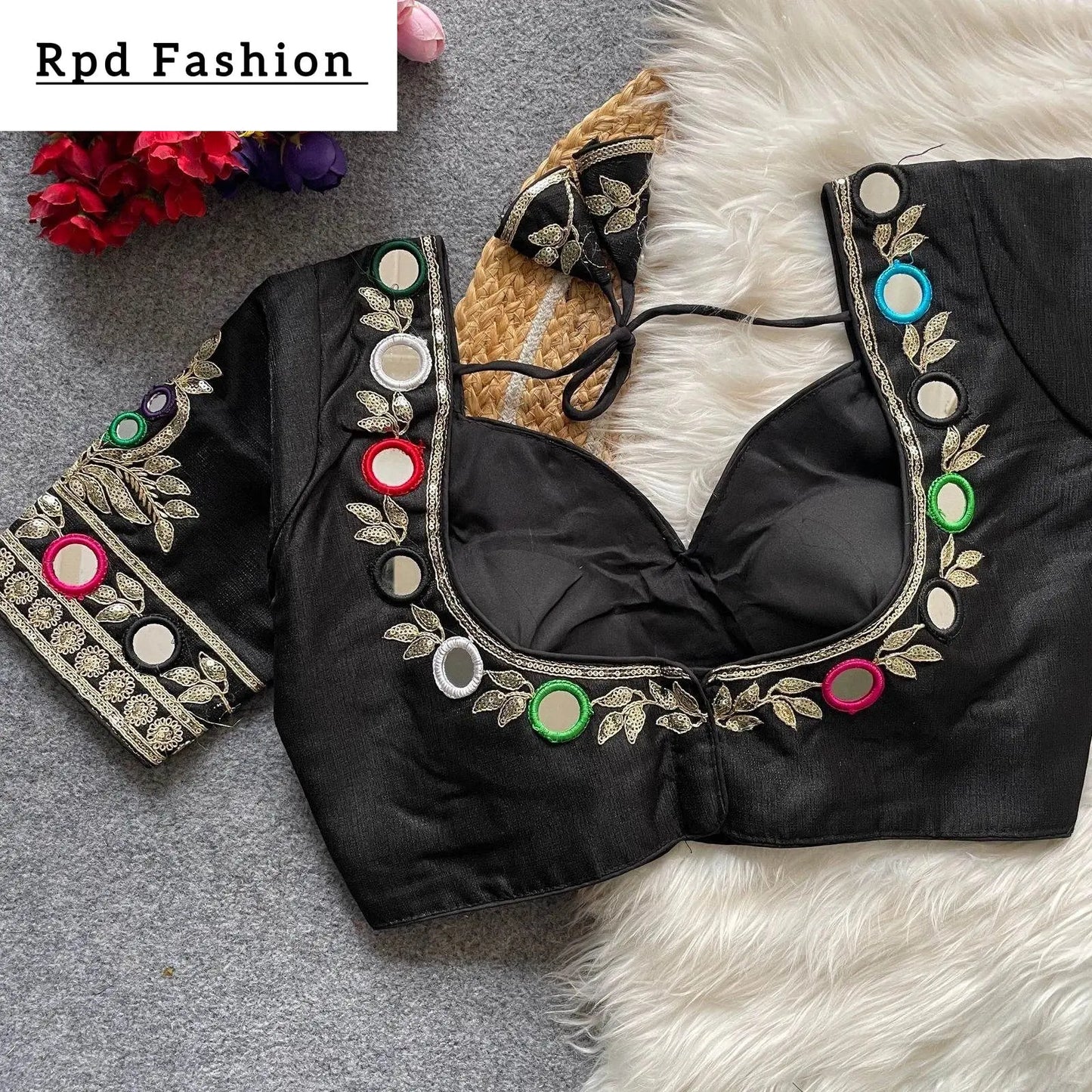 navratri real multi mirror work mumtaz cut stylish blouse - rpd fashion