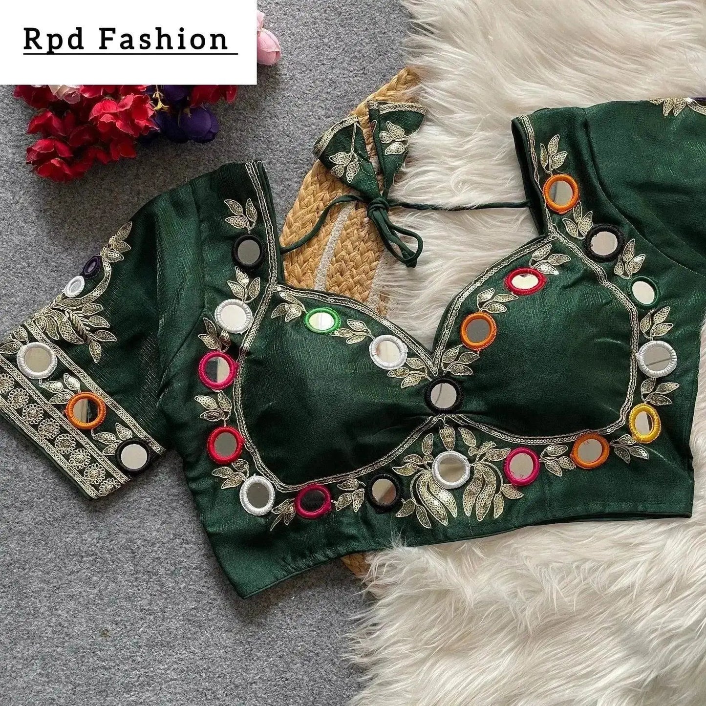navratri real multi mirror work mumtaz cut stylish blouse - rpd fashion