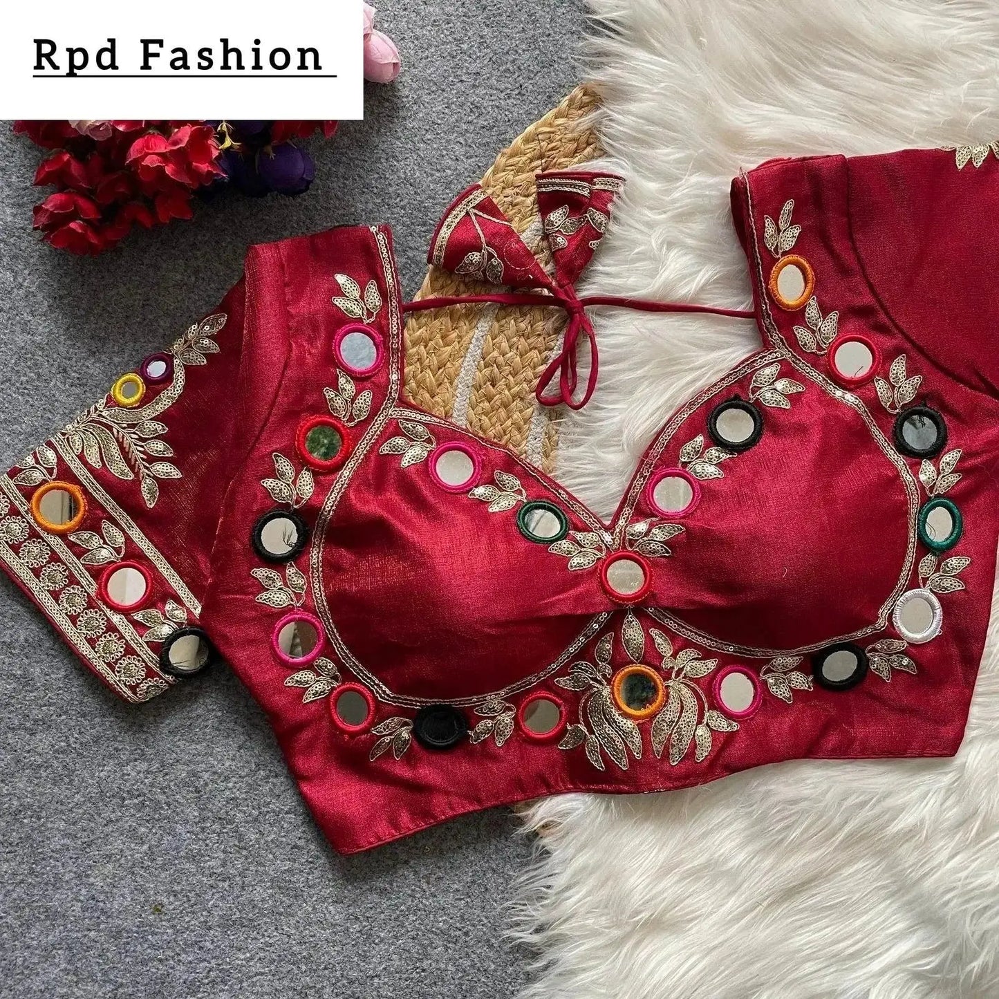 navratri real multi mirror work mumtaz cut stylish blouse - rpd fashion