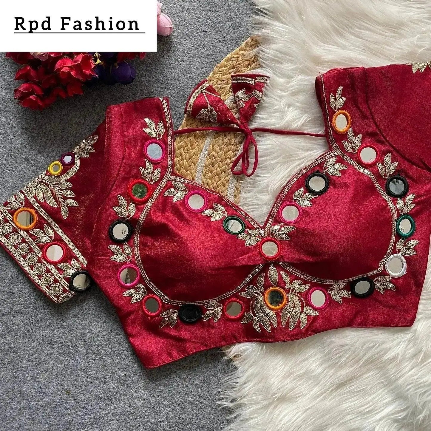 navratri real multi mirror work mumtaz cut stylish blouse - rpd fashion
