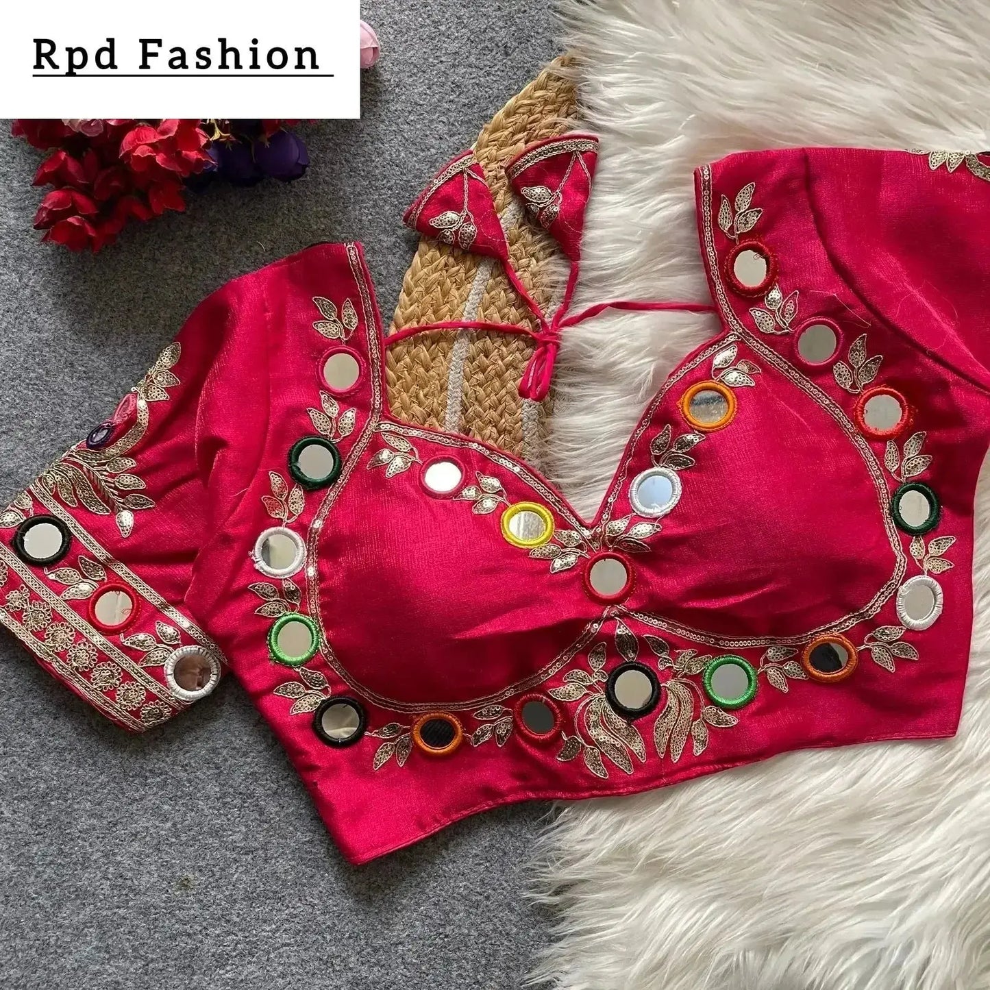 navratri real multi mirror work mumtaz cut stylish blouse - rpd fashion