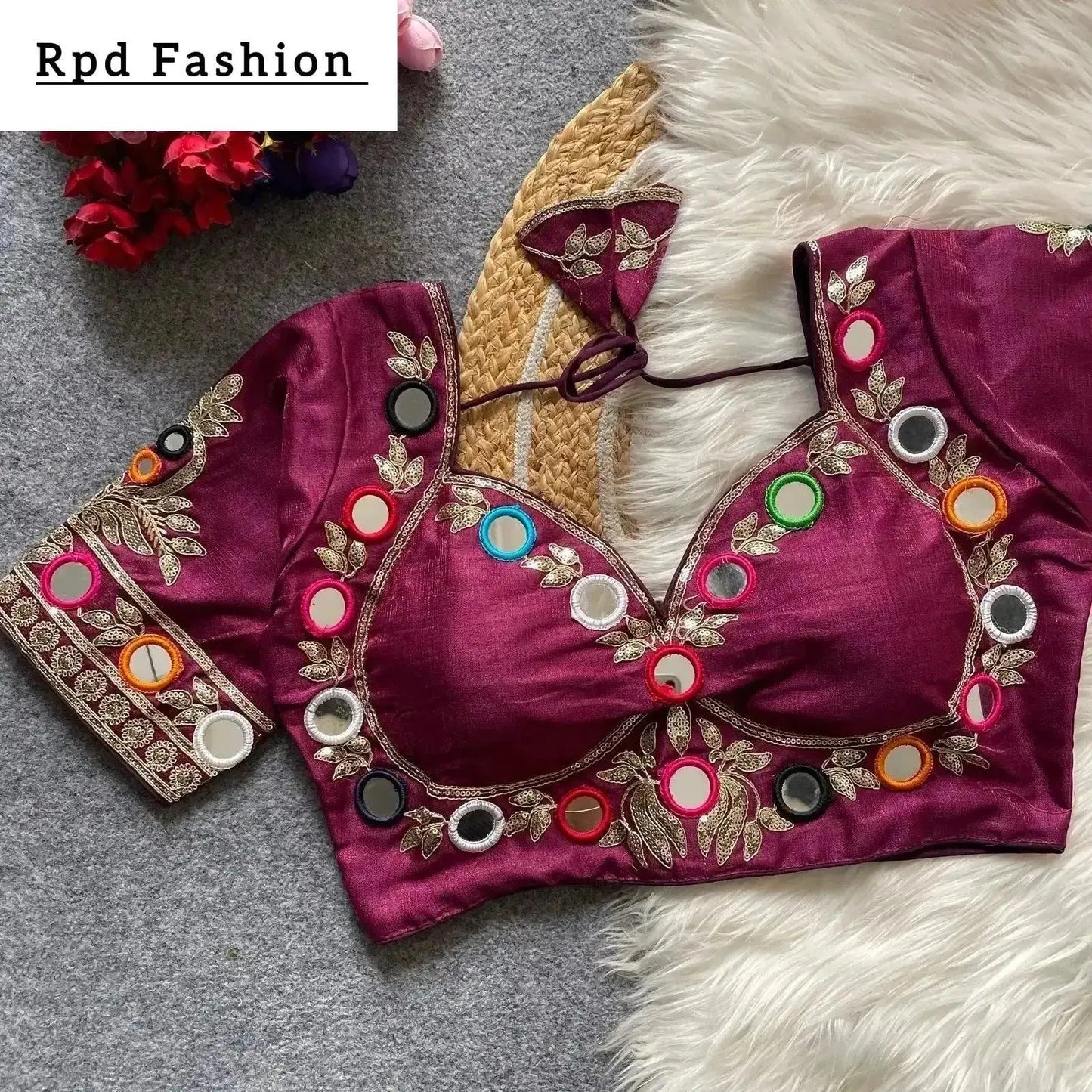 navratri real multi mirror work mumtaz cut stylish blouse - rpd fashion