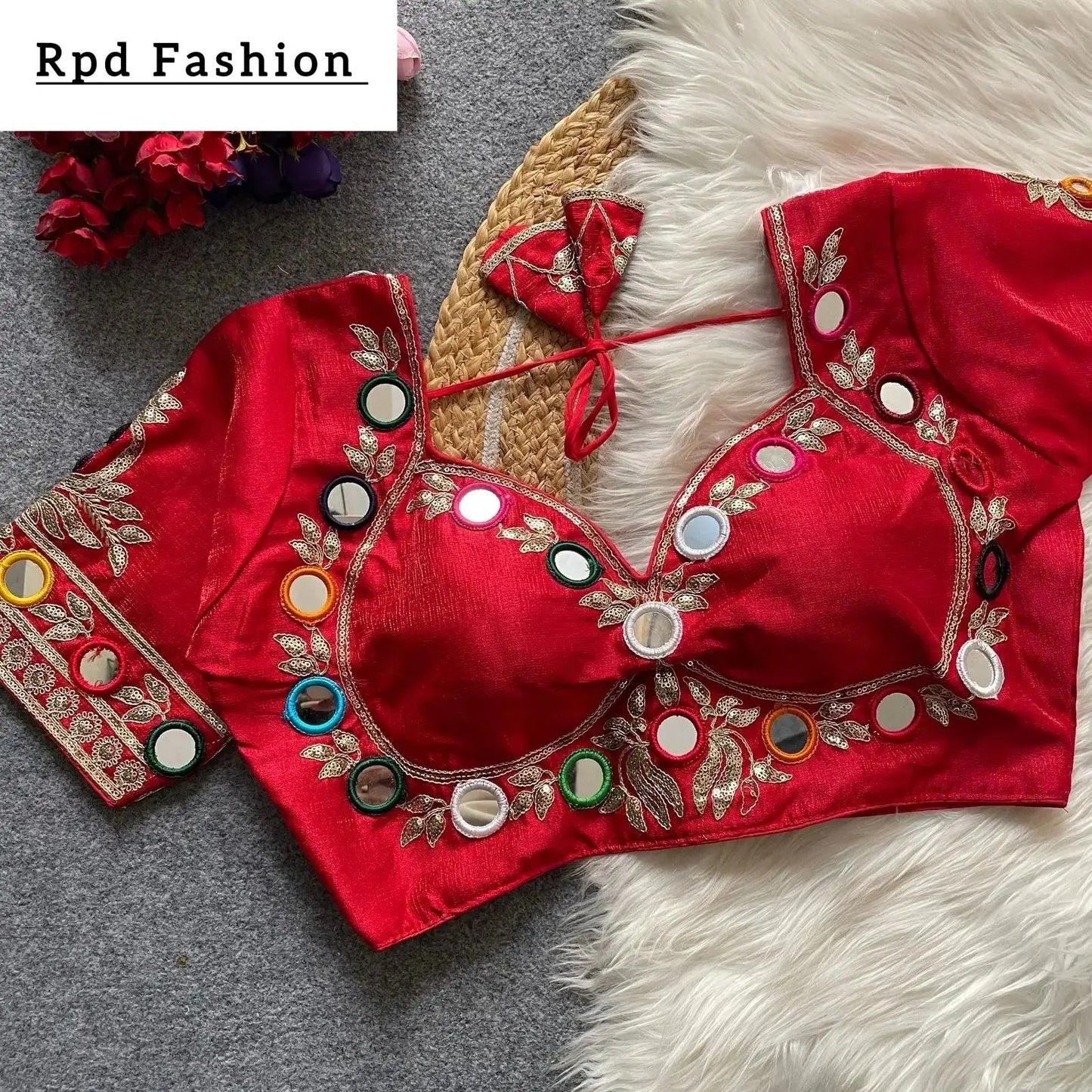 navratri real multi mirror work mumtaz cut stylish blouse - rpd fashion