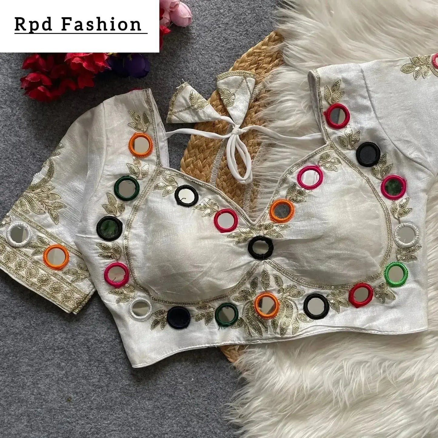 navratri real multi mirror work mumtaz cut stylish blouse - rpd fashion