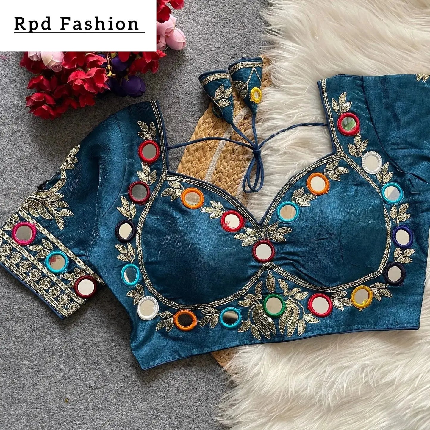 navratri real multi mirror work mumtaz cut stylish blouse - rpd fashion