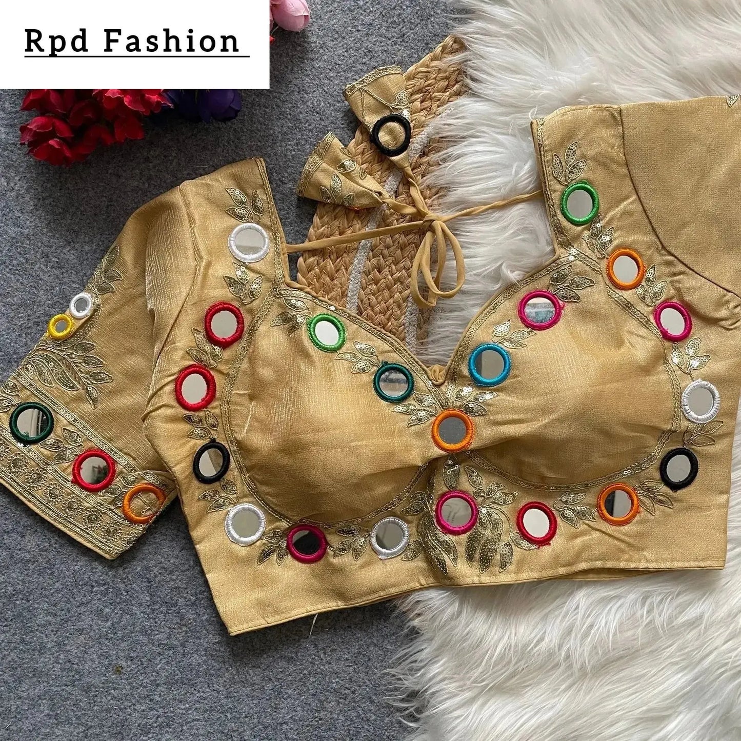 navratri real multi mirror work mumtaz cut stylish blouse - rpd fashion