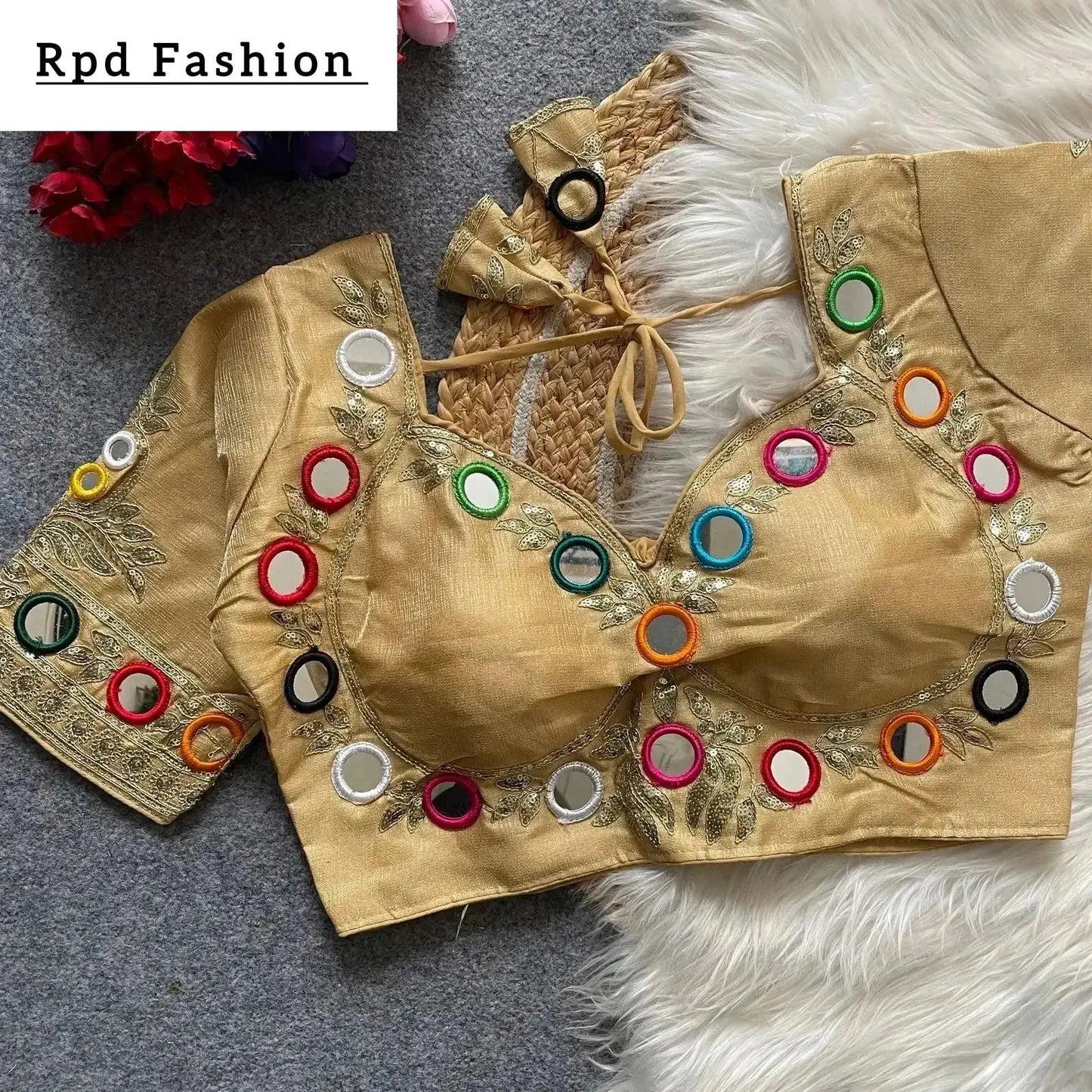 navratri real multi mirror work mumtaz cut stylish blouse - rpd fashion