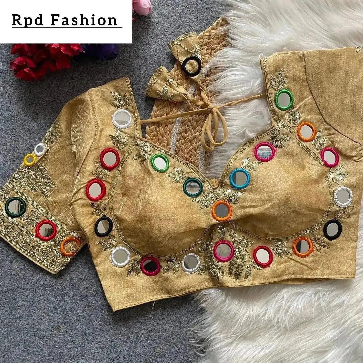 navratri real multi mirror work mumtaz cut stylish blouse - rpd fashion