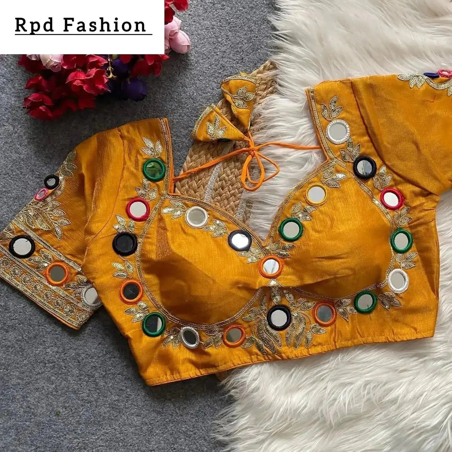 navratri real multi mirror work mumtaz cut stylish blouse - rpd fashion