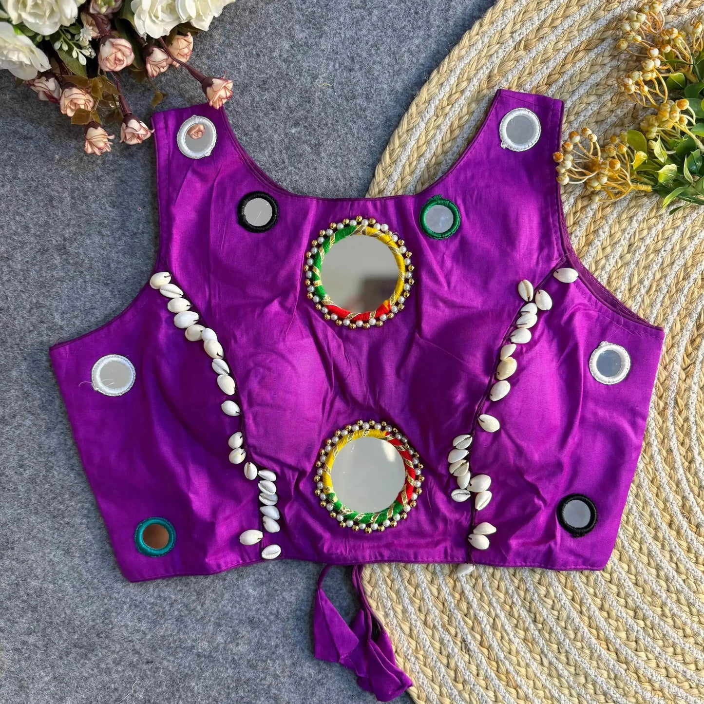 navratri special real mirror work backless blouse - rpd fashion