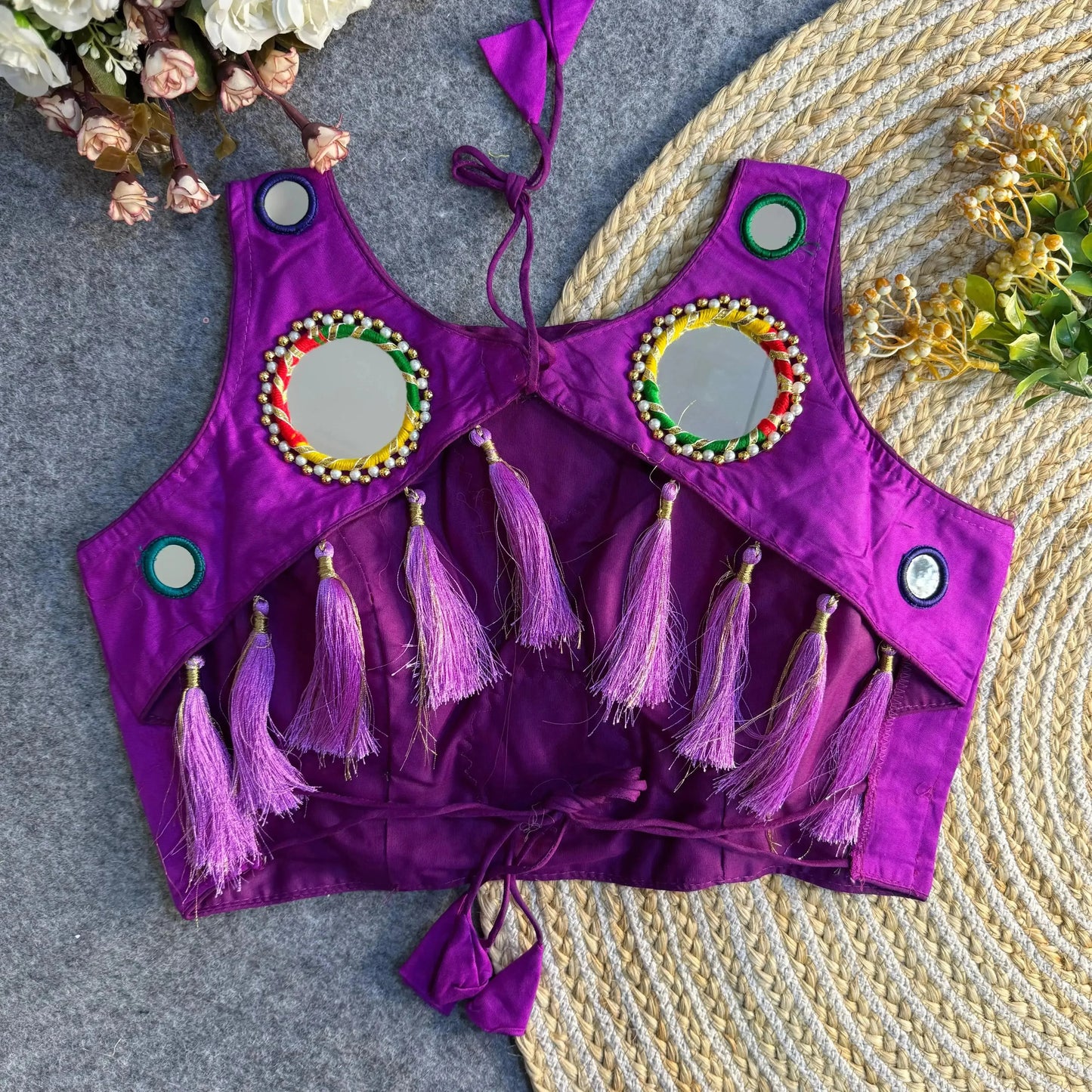 navratri special real mirror work backless blouse - rpd fashion