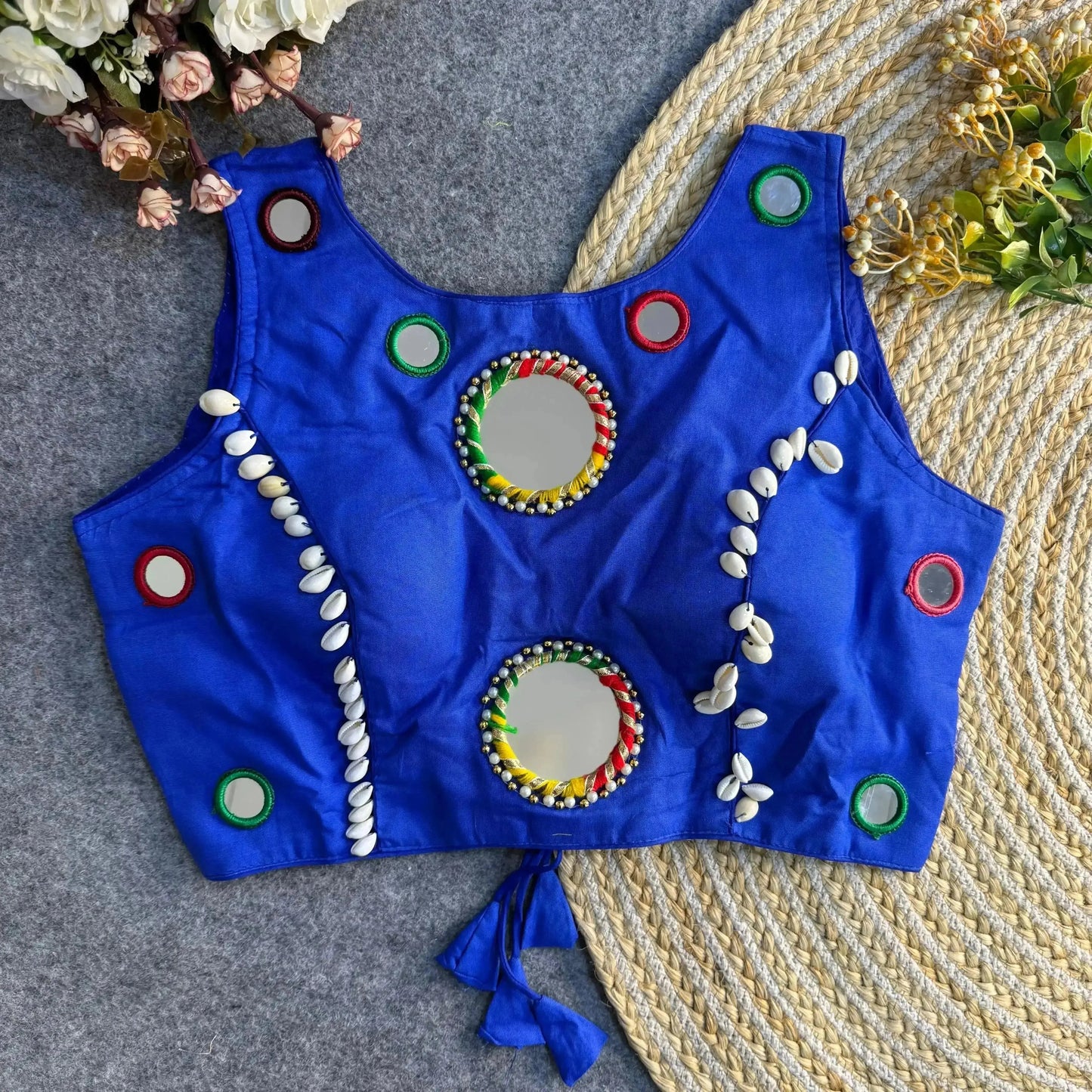 navratri special real mirror work backless blouse - rpd fashion