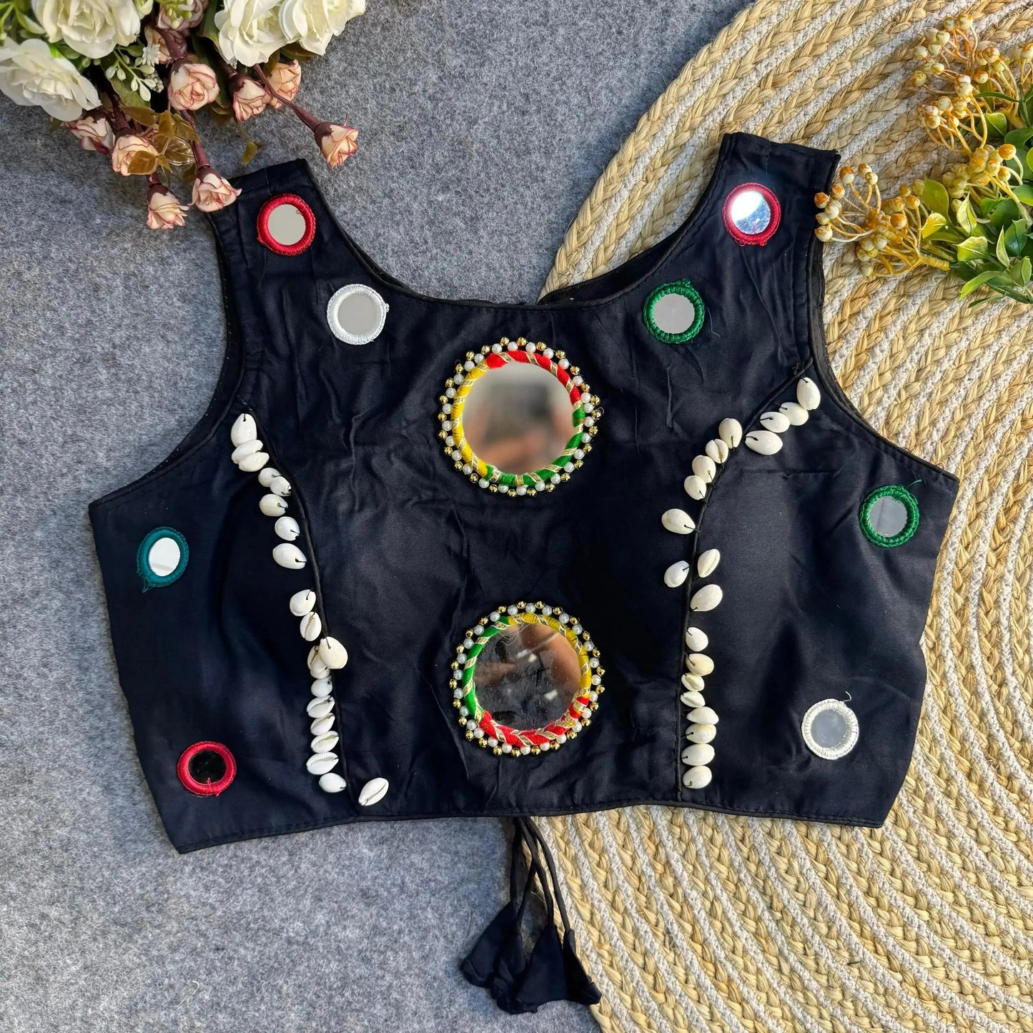 navratri special real mirror work backless blouse - rpd fashion