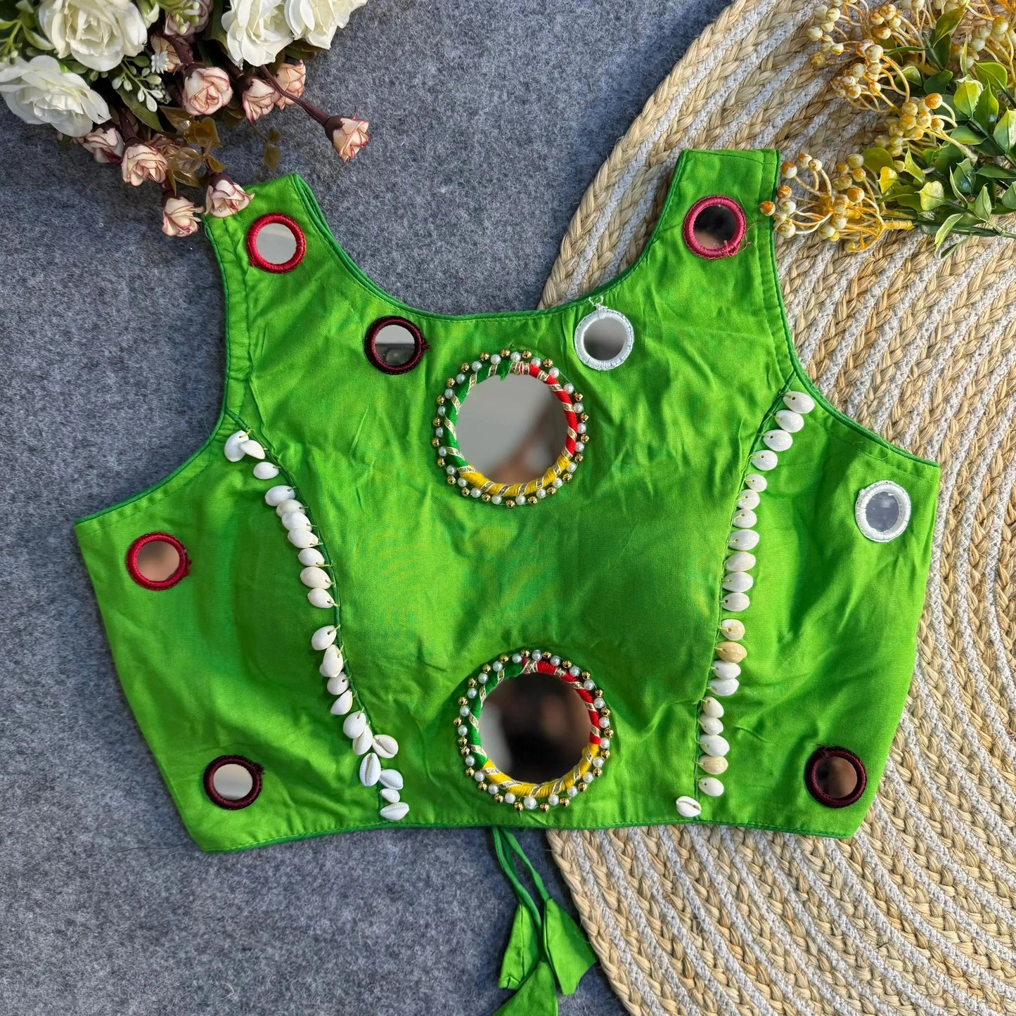 navratri special real mirror work backless blouse - rpd fashion