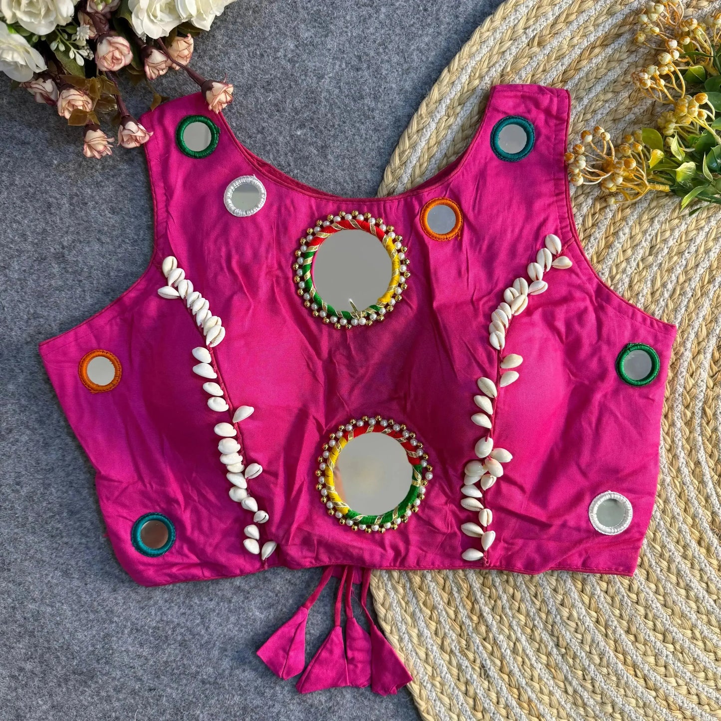 navratri special real mirror work backless blouse - rpd fashion