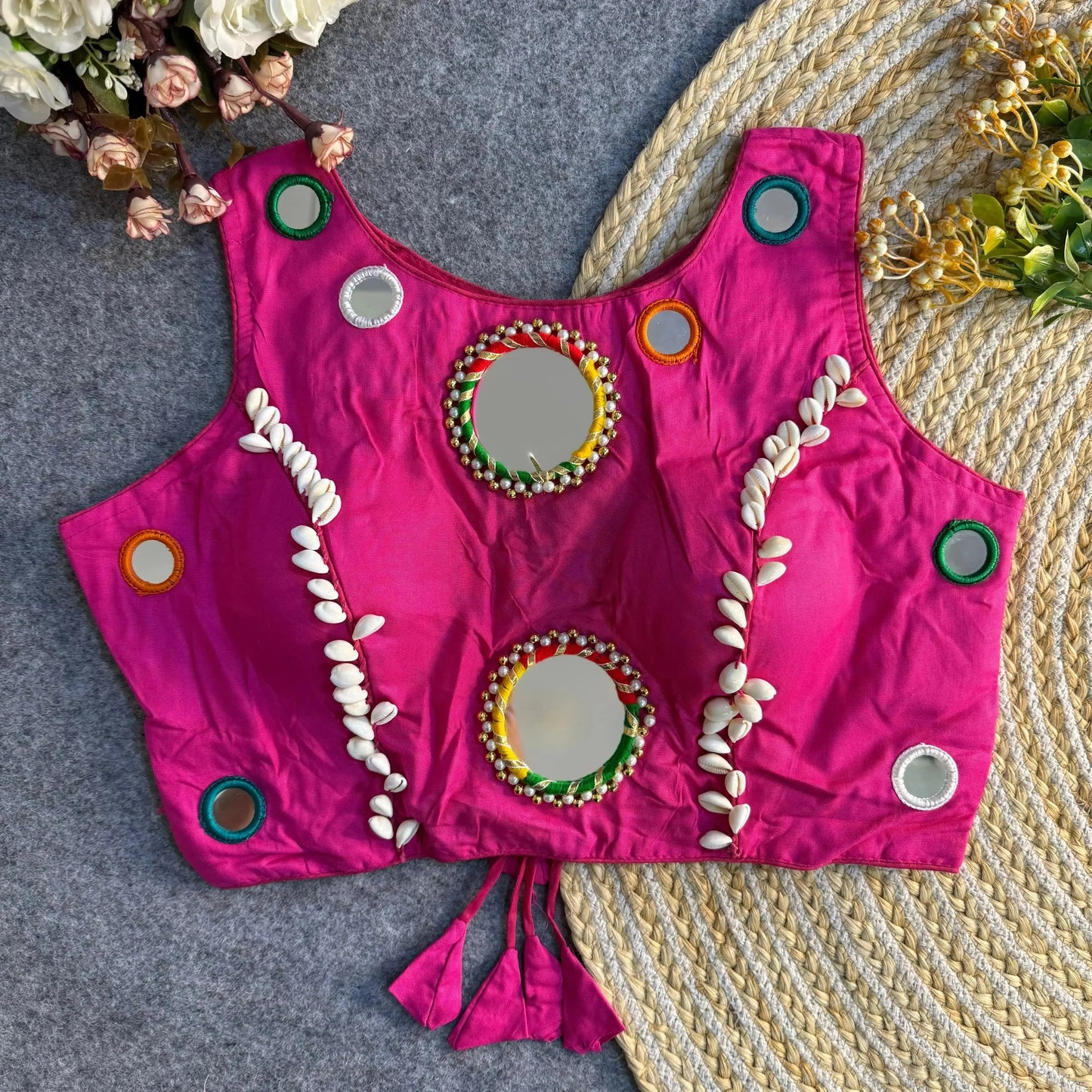 navratri special real mirror work backless blouse - rpd fashion