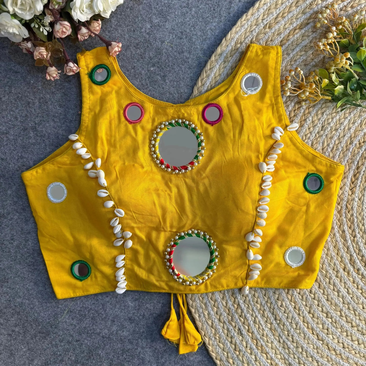 navratri special real mirror work backless blouse - rpd fashion