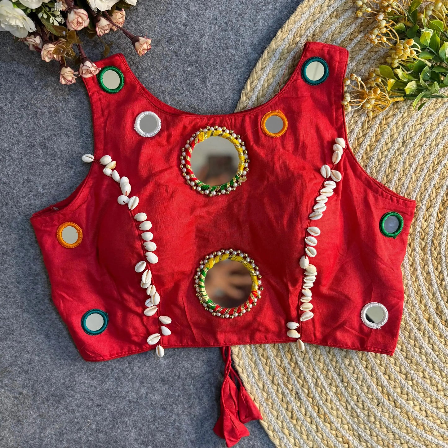 navratri special real mirror work backless blouse - rpd fashion