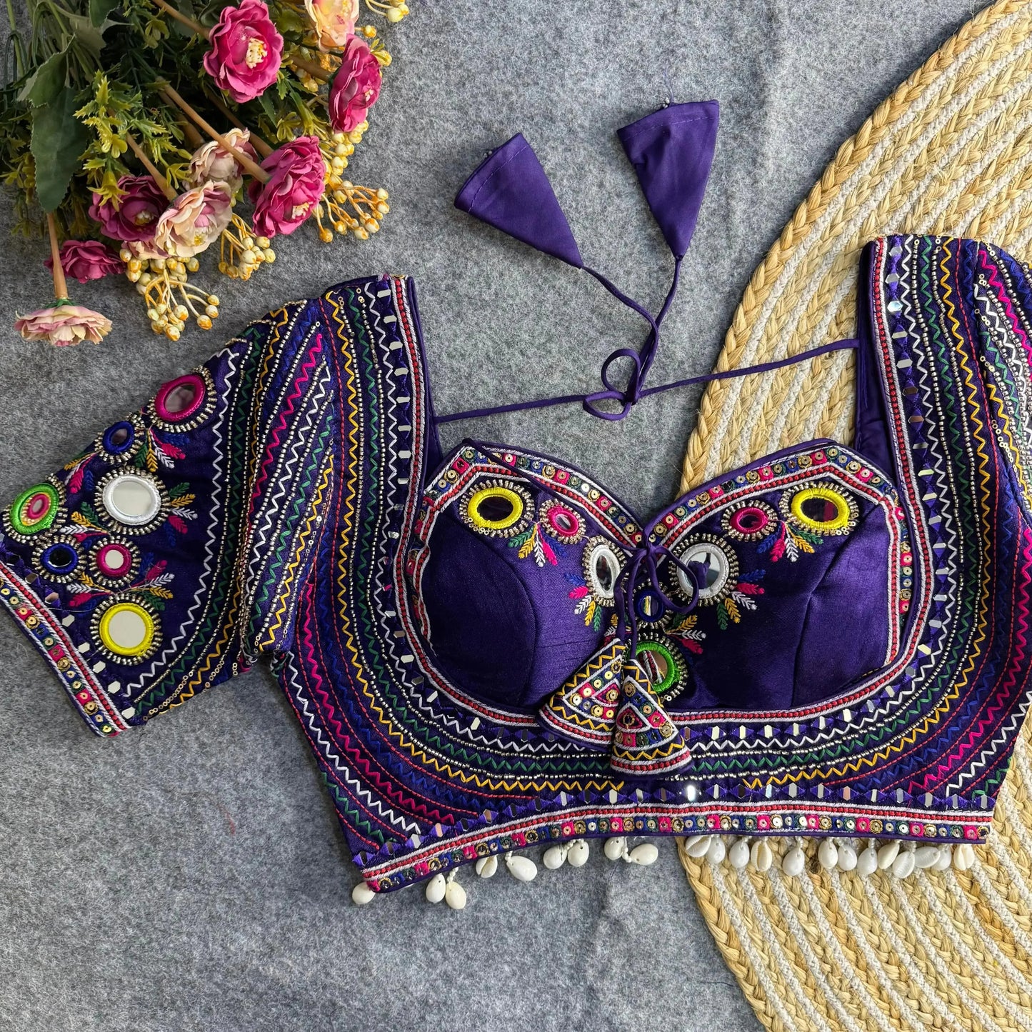 navratri special real multi mirror hand work blouse designs - rpd fashion