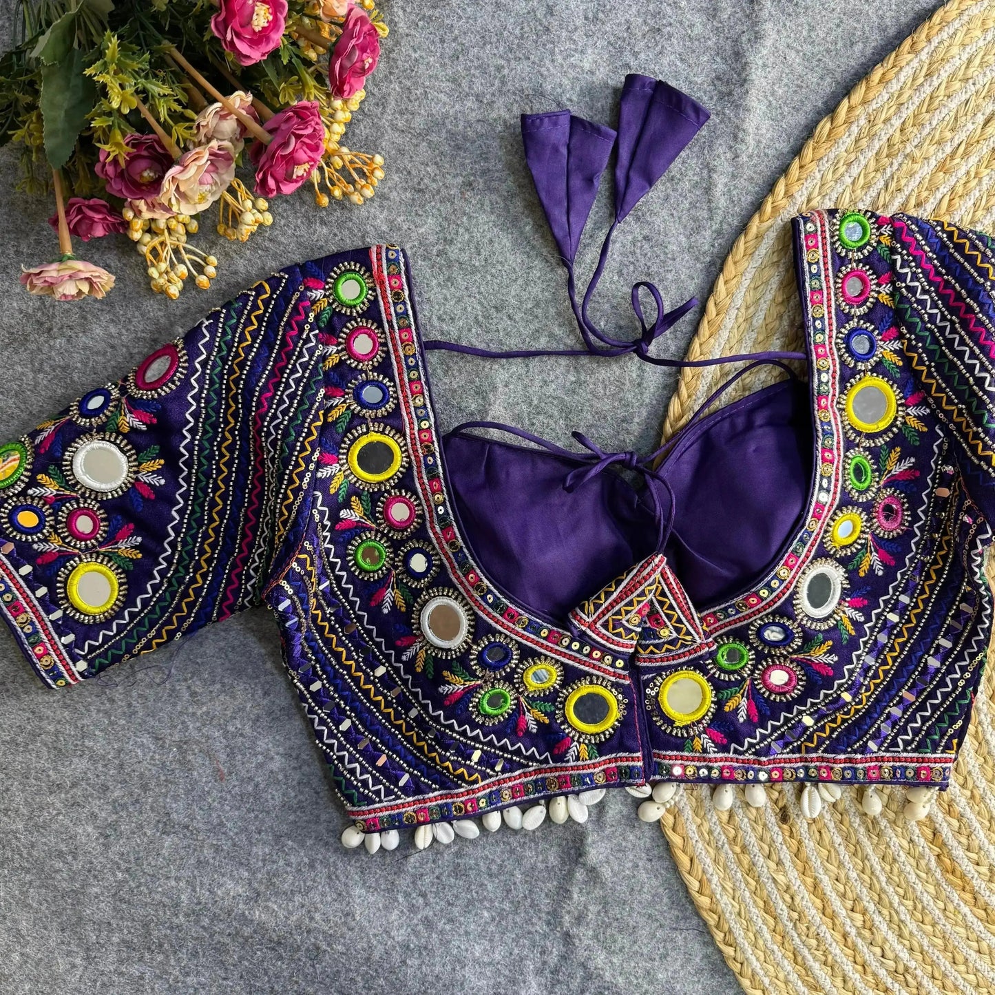 navratri special real multi mirror hand work blouse designs - rpd fashion