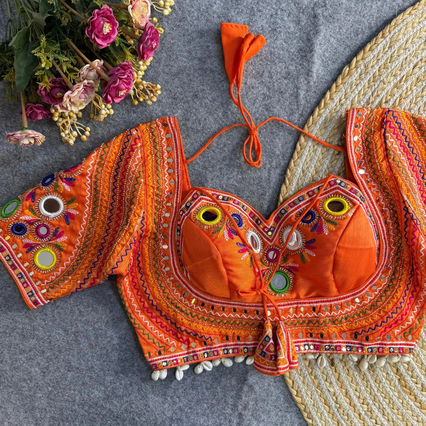 navratri special real multi mirror hand work blouse designs - rpd fashion