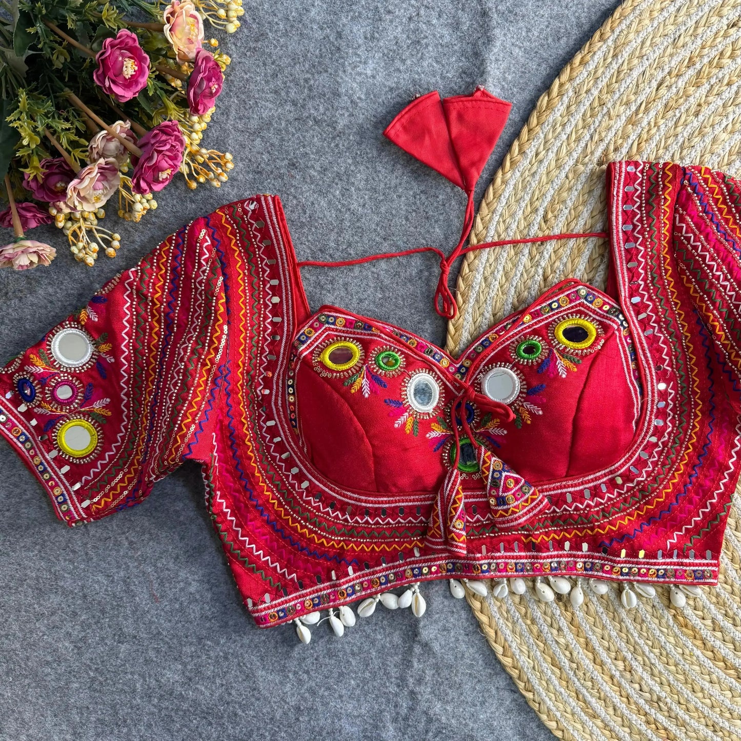 navratri special real multi mirror hand work blouse designs - rpd fashion