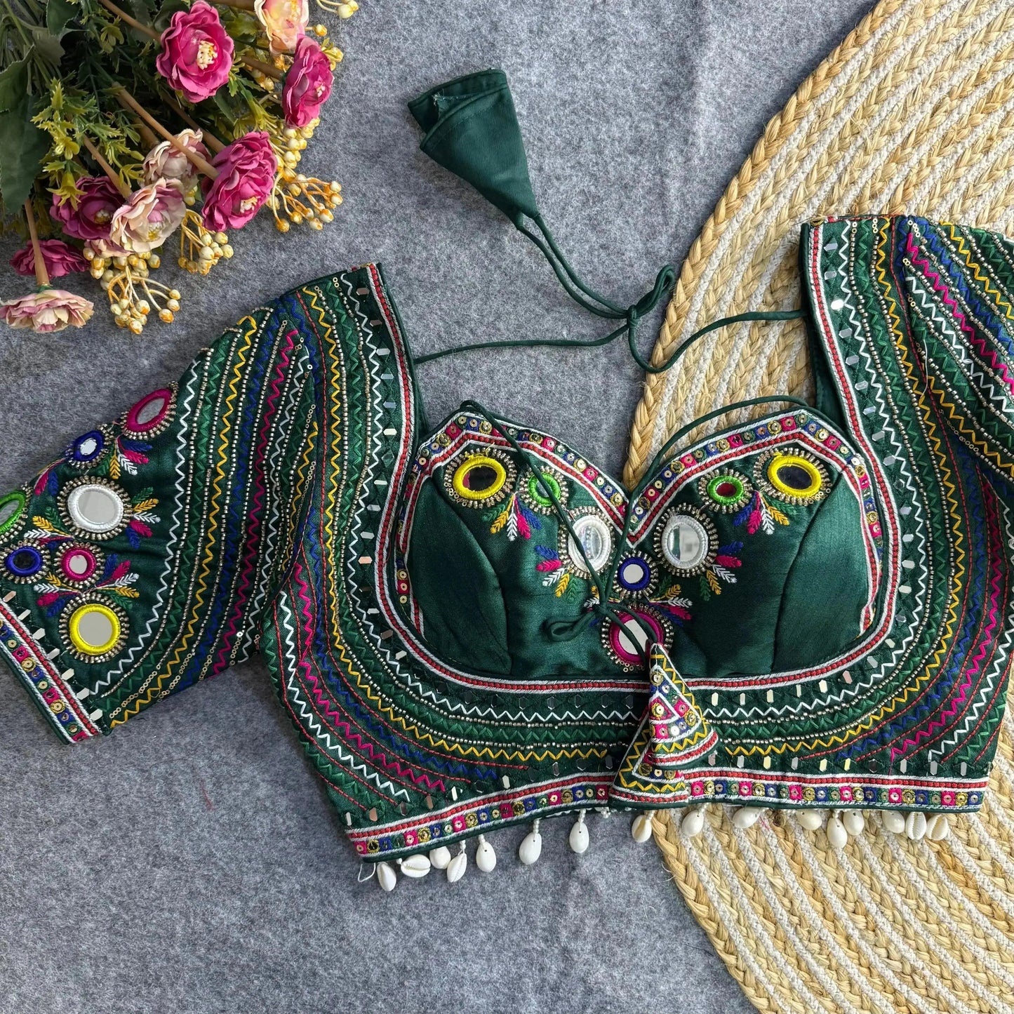 navratri special real multi mirror hand work blouse designs - rpd fashion