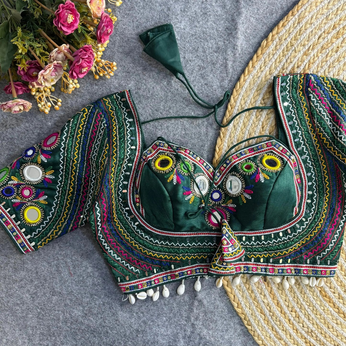 navratri special real multi mirror hand work blouse designs - rpd fashion