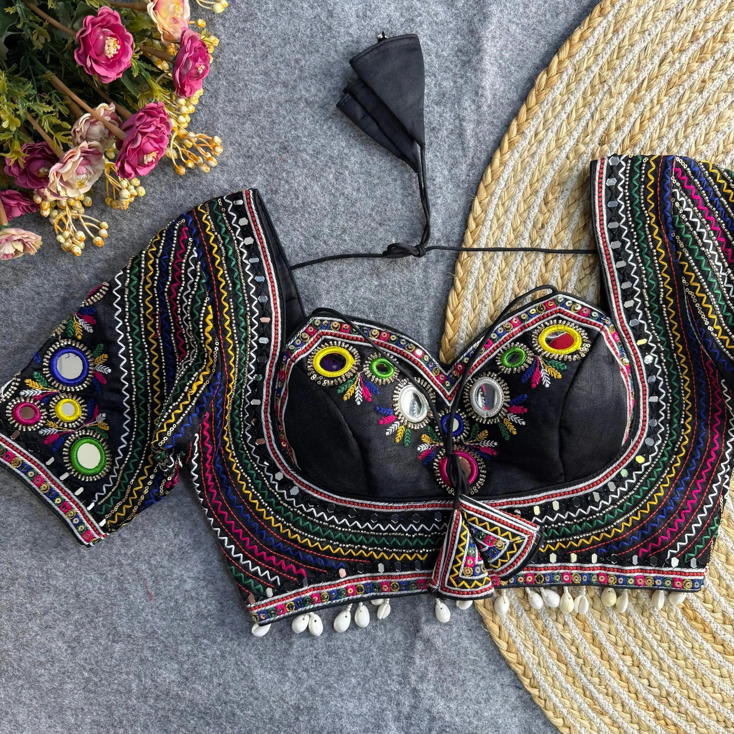 navratri special real multi mirror hand work blouse designs - rpd fashion