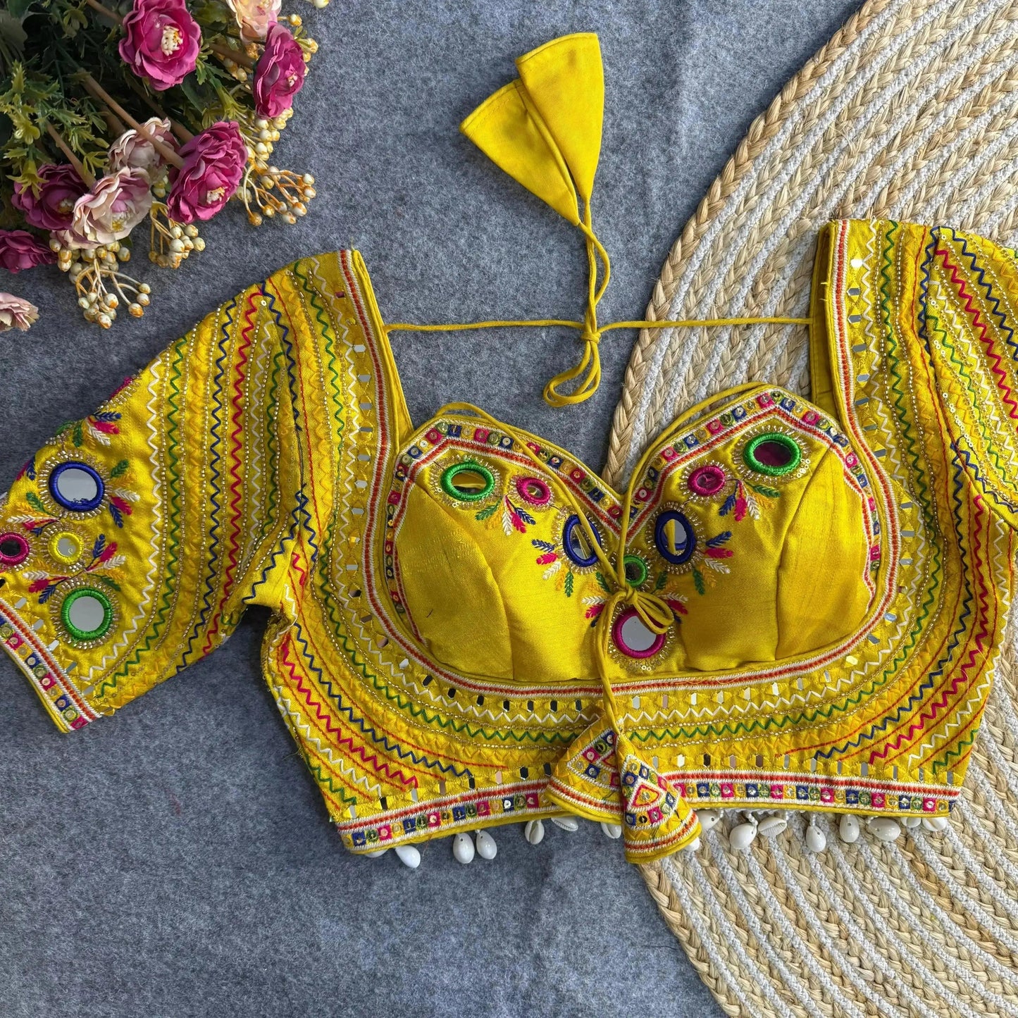 navratri special real multi mirror hand work blouse designs - rpd fashion