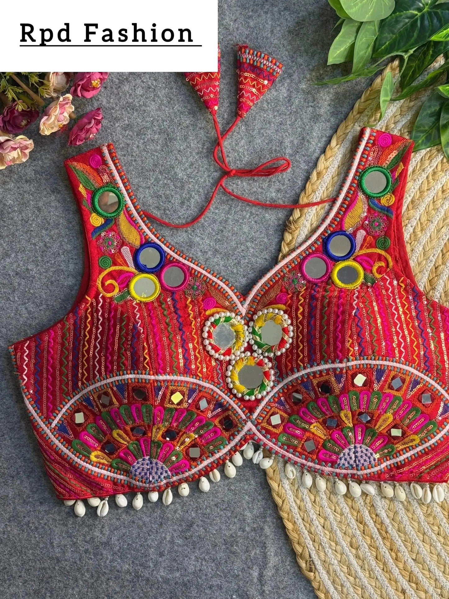 navratri special real multi mirror work apple cut stylish blouse - rpd fashion