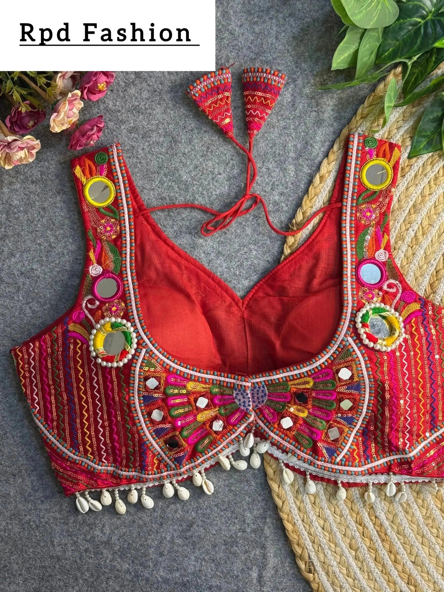 navratri special real multi mirror work apple cut stylish blouse - rpd fashion