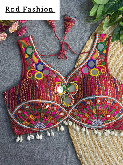 Navratri Special Real Multi Mirror Work Apple Cut Stylish Blouse - RPD Fashion